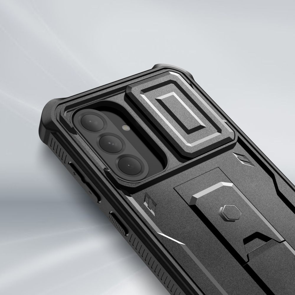 Etui pancerne z osłoną na ekran, z wbudowaną podstawką oraz ochroną aparatu Tech-Protect Kevlar Cam+ do Samsung Galaxy A56 5G, czarne.